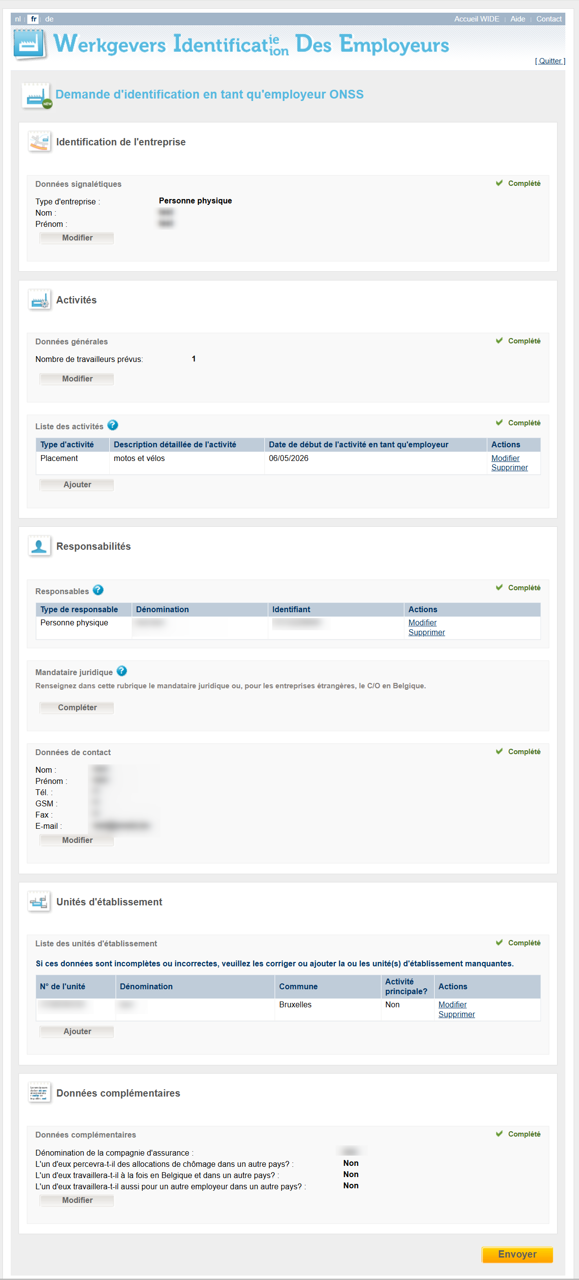 WIDE: summary screen WIDE: summary screen all components of application