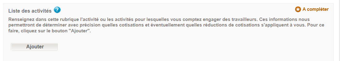 WIDE: List of activities WIDE: entry screen for list of activities