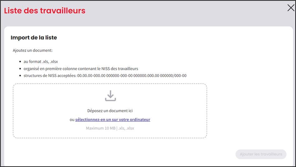 Screenshot showing possibility to upload a document.