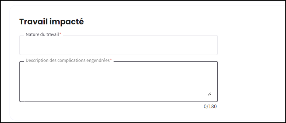 Screenshot to fill in the nature of the work that is concerned and field for description. Fill in no more than 180 characters in the description field.